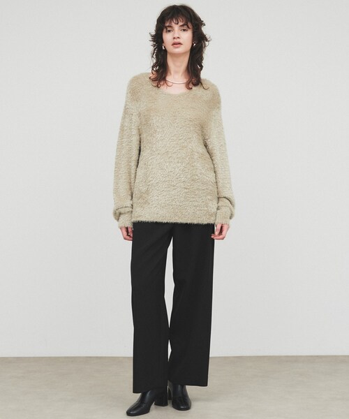 cloenc(クロエンス)の「◆【手洗い可/柔らかニット】ラメシャギーVネックニットプルオーバー(ニット/セーター・レディース・サンドベージュ/オリーブ/アイボリー・02)」の14枚目の写真