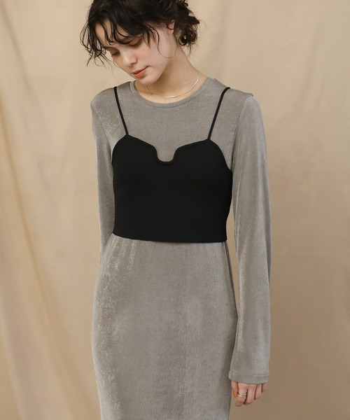 select MOCA(セレクトモカ)の「シャイニーナローワンピース(ワンピース・レディース・グレイッシュベージュ/ブラック・MEDIUM/LARGE)」の22枚目の写真