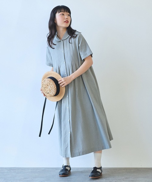 bulle de savon（ビュルデサボン）の「60sフレンチリネン 丸衿ワンピース（ワンピース・レディース・サックスブルー/その他/グリーン/レッド/その他1/ブルー・FREE）」の13枚目の写真