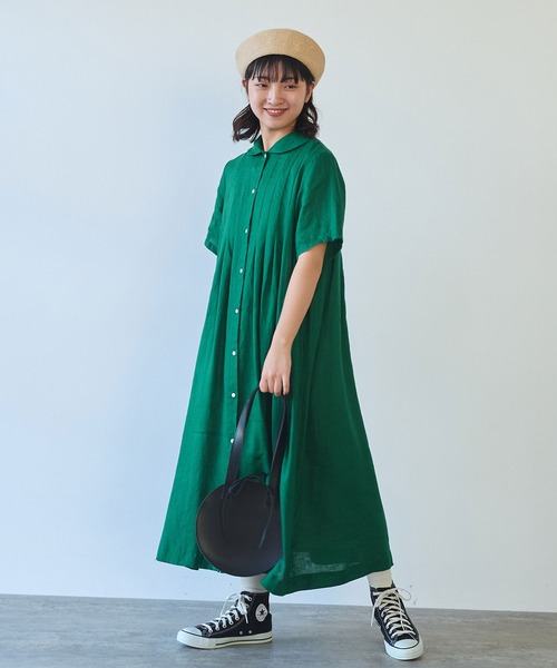 bulle de savon（ビュルデサボン）の「60sフレンチリネン 丸衿ワンピース（ワンピース・レディース・サックスブルー/その他/グリーン/レッド/その他1/ブルー・FREE）」の8枚目の写真