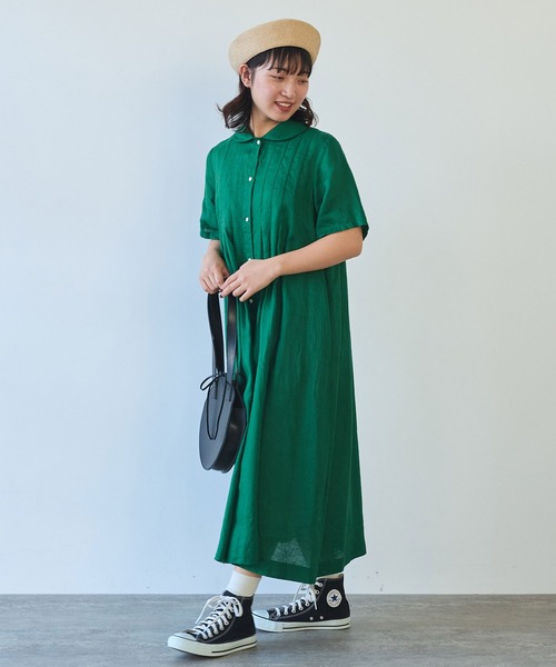 bulle de savon（ビュルデサボン）の「60sフレンチリネン 丸衿ワンピース（ワンピース・レディース・サックスブルー/その他/グリーン/レッド/その他1/ブルー・FREE）」の9枚目の写真