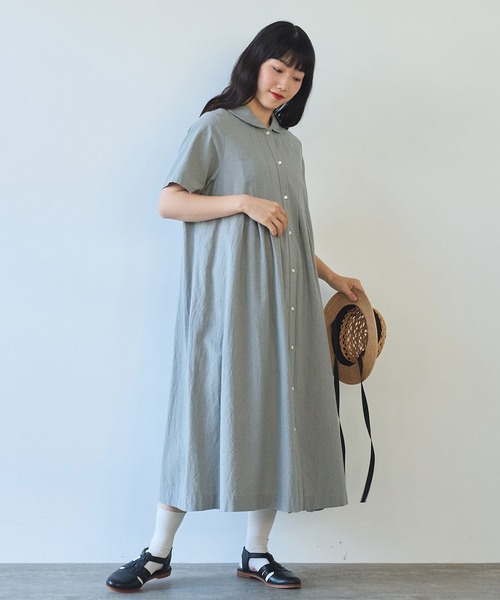 bulle de savon（ビュルデサボン）の「60sフレンチリネン 丸衿ワンピース（ワンピース・レディース・サックスブルー/その他/グリーン/レッド/その他1/ブルー・FREE）」の12枚目の写真