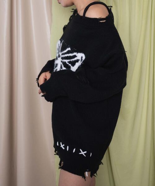 dispark（ディスパーク）の「DISPARK/バタフライダメージワンショルダーニット（ニット/セーター・レディース・ブラウン/ブラック・FREE）」の6枚目の写真