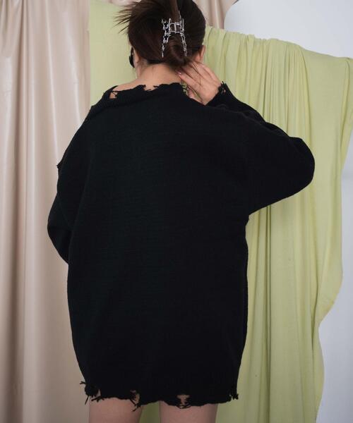 dispark（ディスパーク）の「DISPARK/バタフライダメージワンショルダーニット（ニット/セーター・レディース・ブラウン/ブラック・FREE）」の7枚目の写真