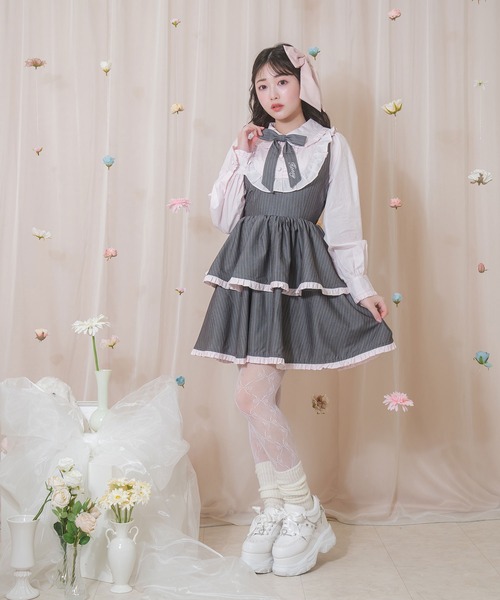 Honey Cinnamon（ハニーシナモン）の「ボウタイリボンストライプワンピース（ワンピース・レディース・サックスブルー/ピンク・FREE）」の13枚目の写真