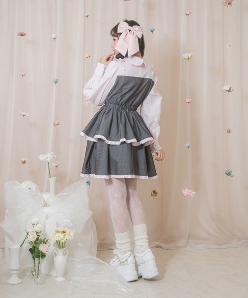 ♡Honey Cinnamon♡ボウタイリボンストライプワンピース ボウタイリボンストライプワンピース – BUNNY APARTMENT