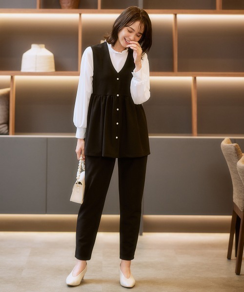 7days Life Styling（セブンデイズライフスタイリング）の「カットソー素材ワンタックテーパードパンツ<大きいサイズ有>（スラックス・レディース・ネイビー/ブラック・3L/LL/L/M/S/4L/5L/6L）」の6枚目の写真