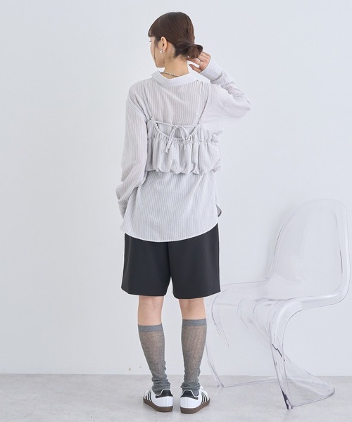 earth music&ecology(アースミュージックアンドエコロジー)の「SET2点起毛ストライプシャツ+バルーンビスチェ(シャツ/ブラウス・レディース・ピンク/ライトグレー/ブルー/オフホワイト・FREE)」の10枚目の写真