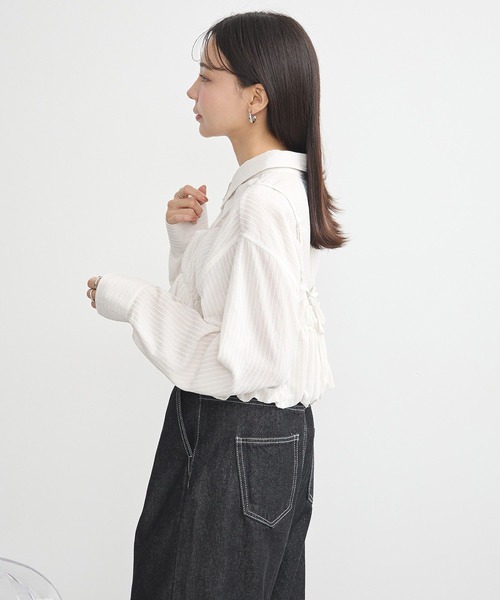 earth music&ecology(アースミュージックアンドエコロジー)の「SET2点起毛ストライプシャツ+バルーンビスチェ(シャツ/ブラウス・レディース・ピンク/ライトグレー/ブルー/オフホワイト・FREE)」の12枚目の写真