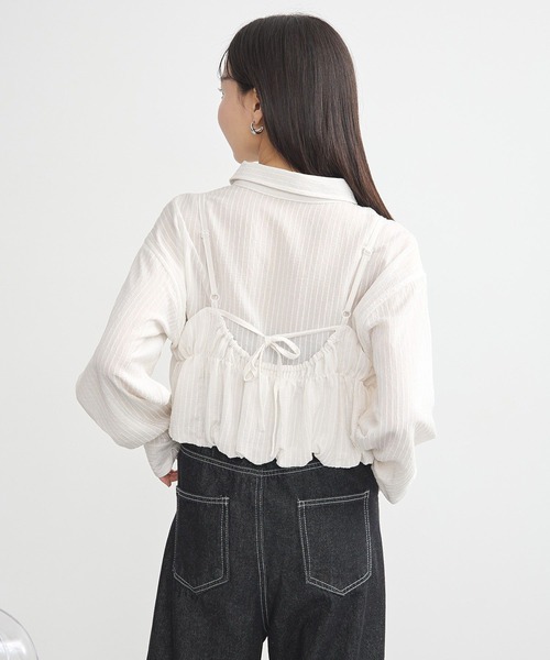 earth music&ecology(アースミュージックアンドエコロジー)の「SET2点起毛ストライプシャツ+バルーンビスチェ(シャツ/ブラウス・レディース・ピンク/ライトグレー/ブルー/オフホワイト・FREE)」の13枚目の写真