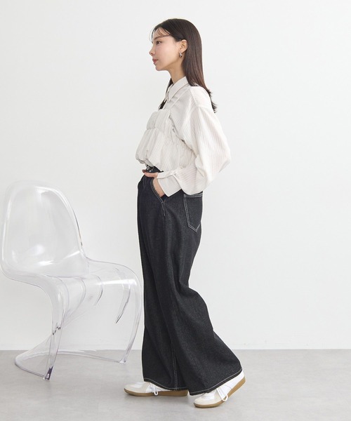 earth music&ecology(アースミュージックアンドエコロジー)の「SET2点起毛ストライプシャツ+バルーンビスチェ(シャツ/ブラウス・レディース・ピンク/ライトグレー/ブルー/オフホワイト・FREE)」の15枚目の写真