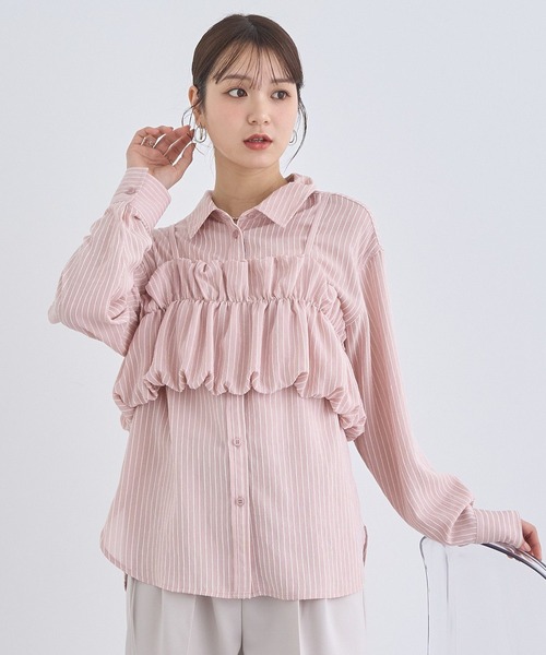 earth music&ecology(アースミュージックアンドエコロジー)の「SET2点起毛ストライプシャツ+バルーンビスチェ(シャツ/ブラウス・レディース・ピンク/ライトグレー/ブルー/オフホワイト・FREE)」の17枚目の写真