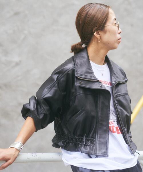 NCB neat caprice brand(エヌシービーニートカプリスブランド)の「NCB neat caprice brand(エヌシービーニートカプリスブランド) WOMENS SHEEP STAND JACKET/レザージャケット(その他アウター・レディース・ブラック/グレー・F)」の2枚目の写真