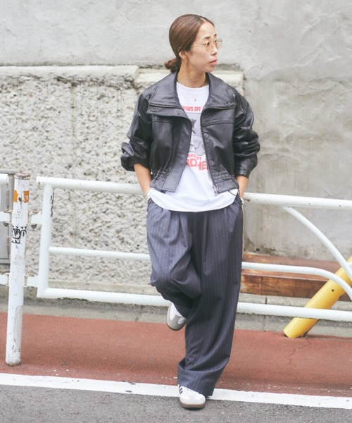 NCB neat caprice brand（エヌシービーニートカプリスブランド）の「NCB neat caprice brand(エヌシービーニートカプリスブランド) WOMENS SHEEP STAND JACKET/レザージャケット（その他アウター・レディース・ブラック/グレー・F）」の7枚目の写真