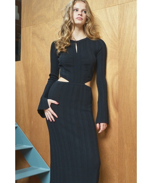 Estella.K(エステラケー)の「Alessia Knit Dress カットアウトランダムリブニットドレス(ワンピース・レディース・ライトグレー/ブラック/ブラウン系/モーブ系・FREE)」の14枚目の写真