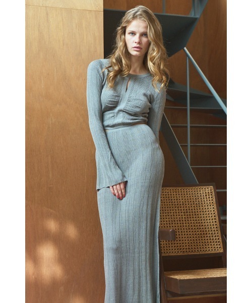 美品　エステラケー　ランダムリブニットドレス Alessia Knit Dress カットアウトランダムリブニットドレス