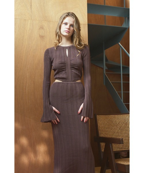美品　エステラケー　ランダムリブニットドレス Alessia Knit Dress カットアウトランダムリブニットドレス