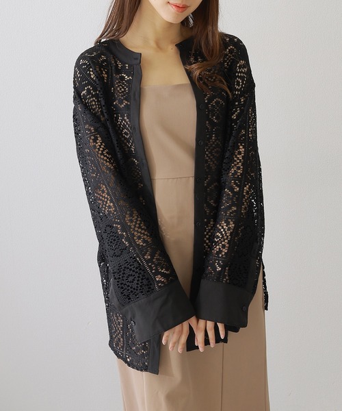 Lace Ladies(レースレディース)の「バンドカラー 総レース 長袖 フレア ブラウス(シャツ/ブラウス・レディース・チャコールグレー/ホワイト/ブラック/アイボリー・FREE/S)」の5枚目の写真
