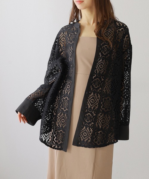 Lace Ladies(レースレディース)の「バンドカラー 総レース 長袖 フレア ブラウス(シャツ/ブラウス・レディース・チャコールグレー/ホワイト/ブラック/アイボリー・FREE/S)」の7枚目の写真