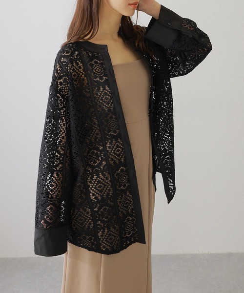 Lace Ladies(レースレディース)の「バンドカラー 総レース 長袖 フレア ブラウス(シャツ/ブラウス・レディース・チャコールグレー/ホワイト/ブラック/アイボリー・FREE/S)」の8枚目の写真