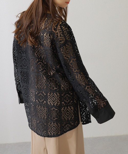 Lace Ladies(レースレディース)の「バンドカラー 総レース 長袖 フレア ブラウス(シャツ/ブラウス・レディース・チャコールグレー/ホワイト/ブラック/アイボリー・FREE/S)」の9枚目の写真