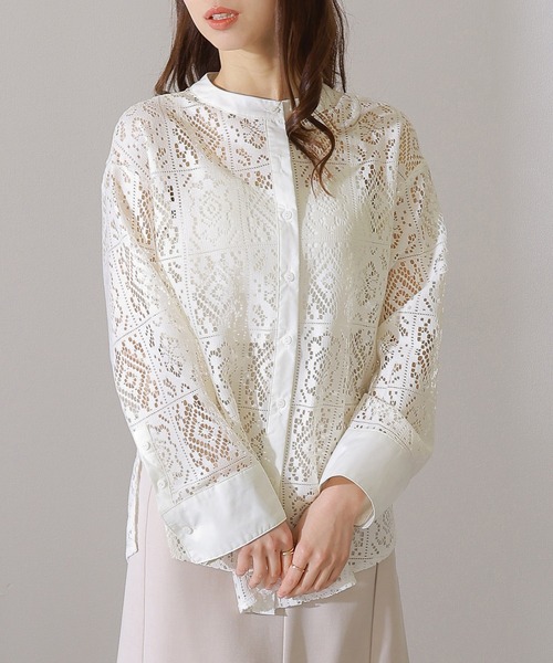 Lace Ladies(レースレディース)の「バンドカラー 総レース 長袖 フレア ブラウス(シャツ/ブラウス・レディース・チャコールグレー/ホワイト/ブラック/アイボリー・FREE/S)」の10枚目の写真