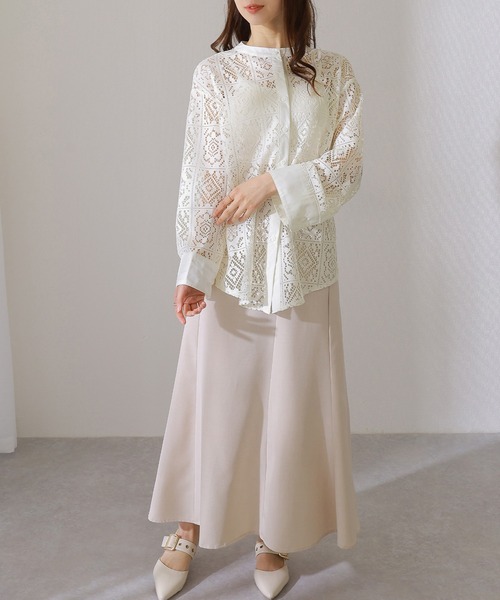 Lace Ladies(レースレディース)の「バンドカラー 総レース 長袖 フレア ブラウス(シャツ/ブラウス・レディース・チャコールグレー/ホワイト/ブラック/アイボリー・FREE/S)」の11枚目の写真