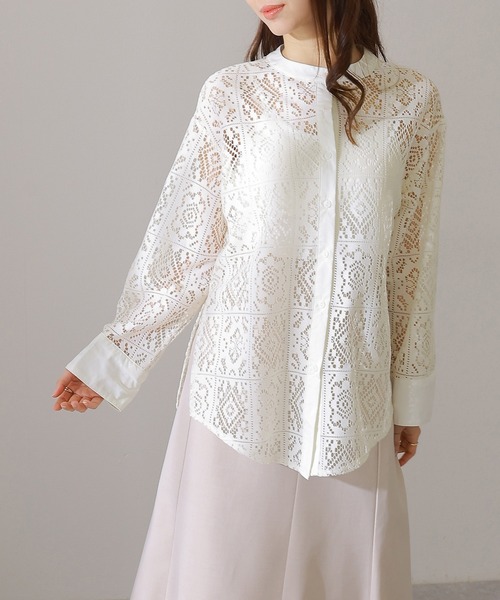 Lace Ladies(レースレディース)の「バンドカラー 総レース 長袖 フレア ブラウス(シャツ/ブラウス・レディース・チャコールグレー/ホワイト/ブラック/アイボリー・FREE/S)」の12枚目の写真