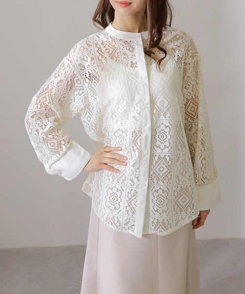 Lace Ladies(レースレディース)の「バンドカラー 総レース 長袖 フレア ブラウス(シャツ/ブラウス・レディース・チャコールグレー/ホワイト/ブラック/アイボリー・FREE/S)」の13枚目の写真