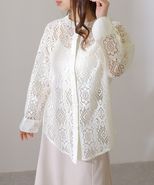 Lace Ladies(レースレディース)の「バンドカラー 総レース 長袖 フレア ブラウス(シャツ/ブラウス・レディース・チャコールグレー/ホワイト/ブラック/アイボリー・FREE/S)」の14枚目の写真