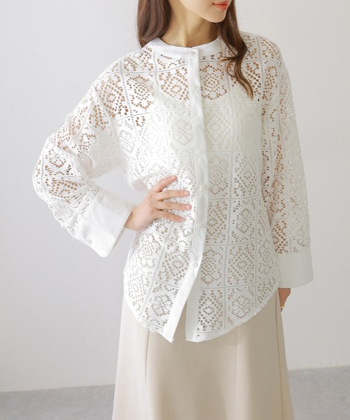 Lace Ladies(レースレディース)の「バンドカラー 総レース 長袖 フレア ブラウス(シャツ/ブラウス・レディース・チャコールグレー/ホワイト/ブラック/アイボリー・FREE/S)」の15枚目の写真