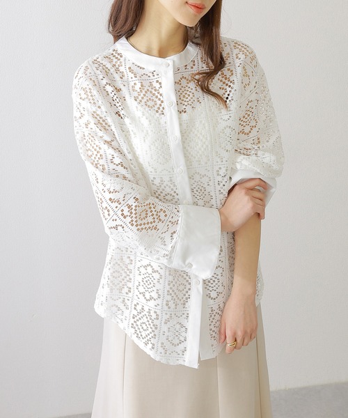 Lace Ladies(レースレディース)の「バンドカラー 総レース 長袖 フレア ブラウス(シャツ/ブラウス・レディース・チャコールグレー/ホワイト/ブラック/アイボリー・FREE/S)」の18枚目の写真