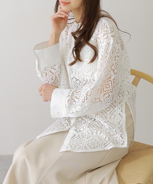 Lace Ladies(レースレディース)の「バンドカラー 総レース 長袖 フレア ブラウス(シャツ/ブラウス・レディース・チャコールグレー/ホワイト/ブラック/アイボリー・FREE/S)」の19枚目の写真