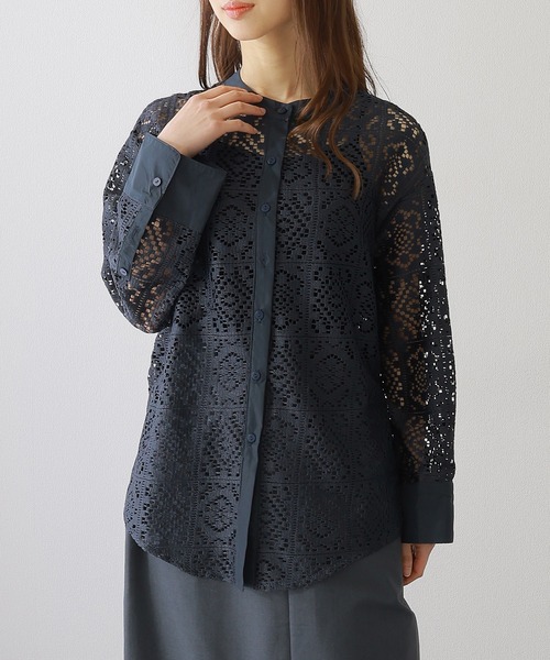 Lace Ladies(レースレディース)の「バンドカラー 総レース 長袖 フレア ブラウス(シャツ/ブラウス・レディース・チャコールグレー/ホワイト/ブラック/アイボリー・FREE/S)」の20枚目の写真