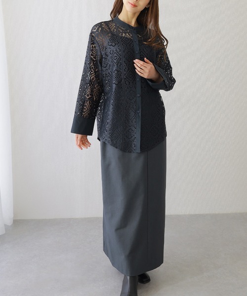 Lace Ladies(レースレディース)の「バンドカラー 総レース 長袖 フレア ブラウス(シャツ/ブラウス・レディース・チャコールグレー/ホワイト/ブラック/アイボリー・FREE/S)」の21枚目の写真