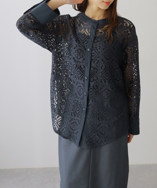 Lace Ladies(レースレディース)の「バンドカラー 総レース 長袖 フレア ブラウス(シャツ/ブラウス・レディース・チャコールグレー/ホワイト/ブラック/アイボリー・FREE/S)」の22枚目の写真