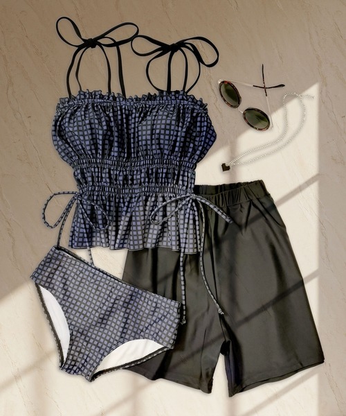 セール】水着 レディース 体型カバー シャーリング フリル