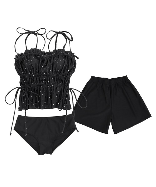 OSYAREVO（オシャレボ）の「水着 レディース 体型カバー シャーリング フリル キャミソール セットアップ 3点セット セパレート（水着・レディース・スカイブルー/ブラック/グレー系その他/ネイビー/チェック/ストライプ/オフホワイト/インディゴブルー/ブラック系その他/ネイビー系/モスグリーン/ブラウン系/ブラウン系その他/ブラック系その他2/ブラウン系その他2/ベージュ系その他/ブラウン系2・MEDIUM/LARGE/X-LARGE）」の20枚目の写真