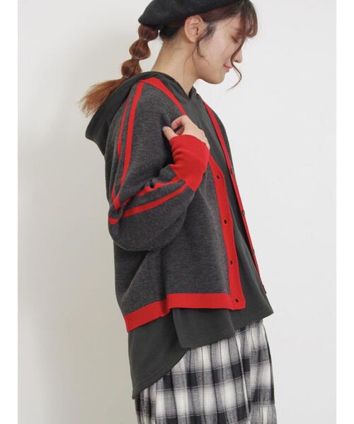 Samansa Mos2（サマンサ モスモス）の「袖ラインVネックカーディガン（カーディガン/ボレロ・レディース・キナリ/グレー/チャコールグレー/グリーン・F）」の2枚目の写真