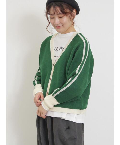 Samansa Mos2（サマンサ モスモス）の「袖ラインVネックカーディガン（カーディガン/ボレロ・レディース・キナリ/グレー/チャコールグレー/グリーン・F）」の4枚目の写真