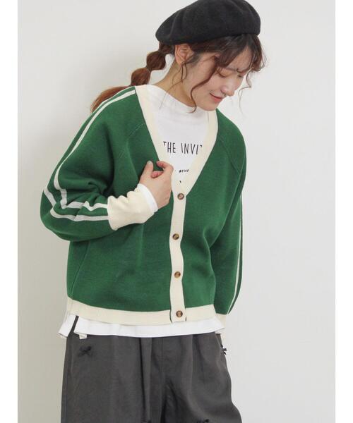 Samansa Mos2（サマンサ モスモス）の「袖ラインVネックカーディガン（カーディガン/ボレロ・レディース・キナリ/グレー/チャコールグレー/グリーン・F）」の7枚目の写真