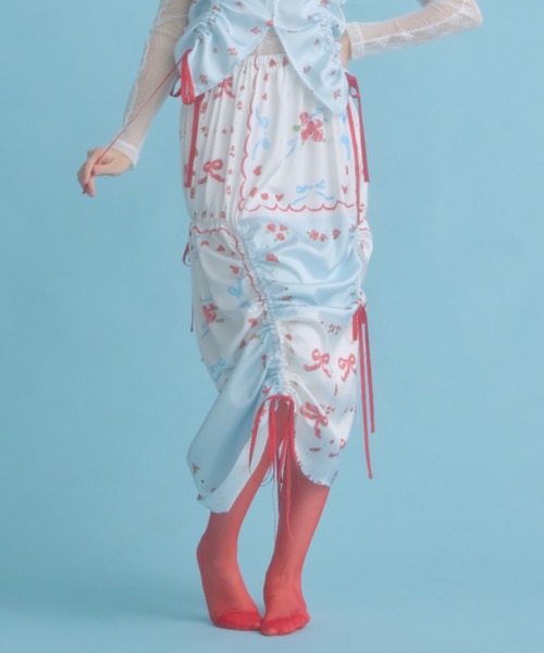 【着後レビューで 送料無料】 original print gather skirt/オリジナルプリントギャザー スカート