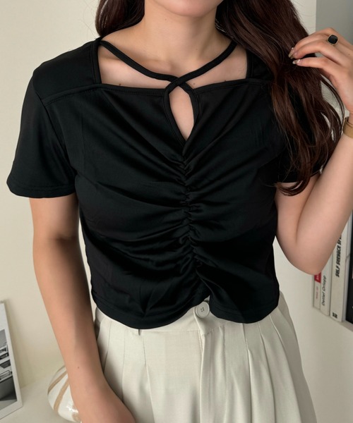 efill（エフィル）の「クロス ネック ストラップ トップス（Tシャツ/カットソー・レディース・ブラック・FREE）」の15枚目の写真