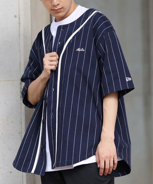 ☆Newera (ニューエラ)☆ ベースボールシャツ 半袖 全2色 半袖 ベースボールシャツ BLACK LABEL SS23 ネイビー