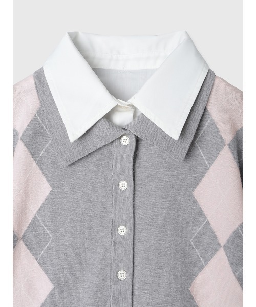 eimy istoire アーガイルシャツドッキングレイヤードニット