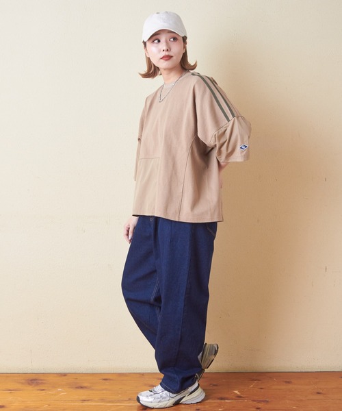 CUBE SUGAR（キューブシュガー）の「ナイロン×カットソーライン入りドルマンスリーブＴシャツ（Tシャツ/カットソー・レディース・スミクロ/ナチュラル/ベージュ/カーキ・M）」の20枚目の写真