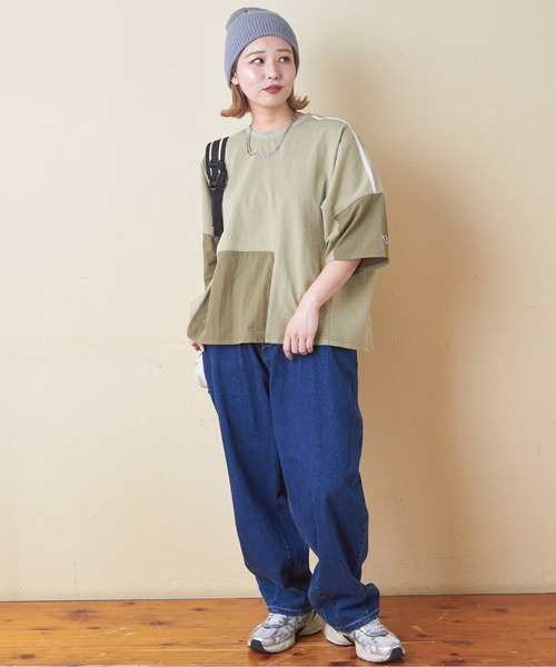 CUBE SUGAR（キューブシュガー）の「ナイロン×カットソーライン入りドルマンスリーブＴシャツ（Tシャツ/カットソー・レディース・スミクロ/ナチュラル/ベージュ/カーキ・M）」の22枚目の写真