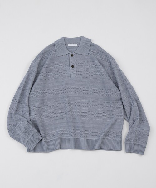 FREAK'S STORE(フリークスストア)の「ヘリテージボーダー ポロカラーニット(ニット/セーター・メンズ・ベージュ/ホワイト/チャコールグレー/サックスブルー・MEDIUM/LARGE)」の5枚目の写真