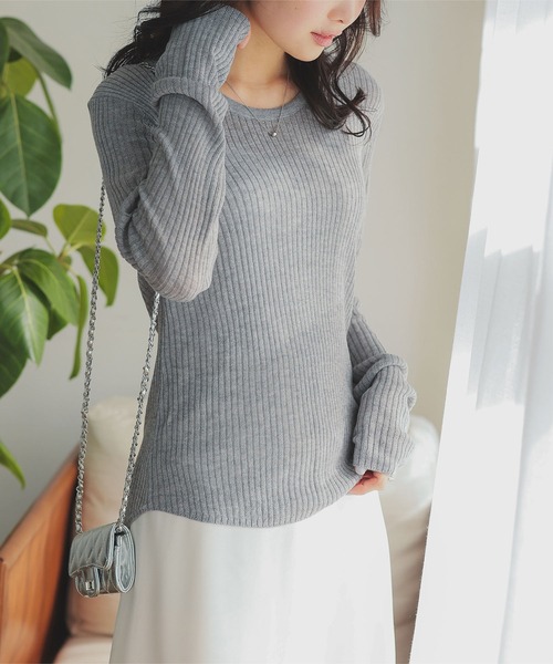 KOBE LETTUCE（コウベレタス）の「[ M L ]深Uネックシアーリブニットトップス（ニット/セーター・レディース・ピンク/イエロー/ベージュ/ブラック系/グレー・L/M）」の20枚目の写真