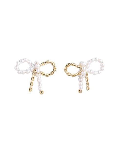 Jolie Toujours(ジョリトゥジュール)の「パール×メタルリボンピアス(ピアス(両耳用)・レディース・シルバー/ゴールド・FREE)」の2枚目の写真